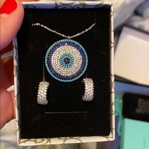 Evil eye necklace and earrings